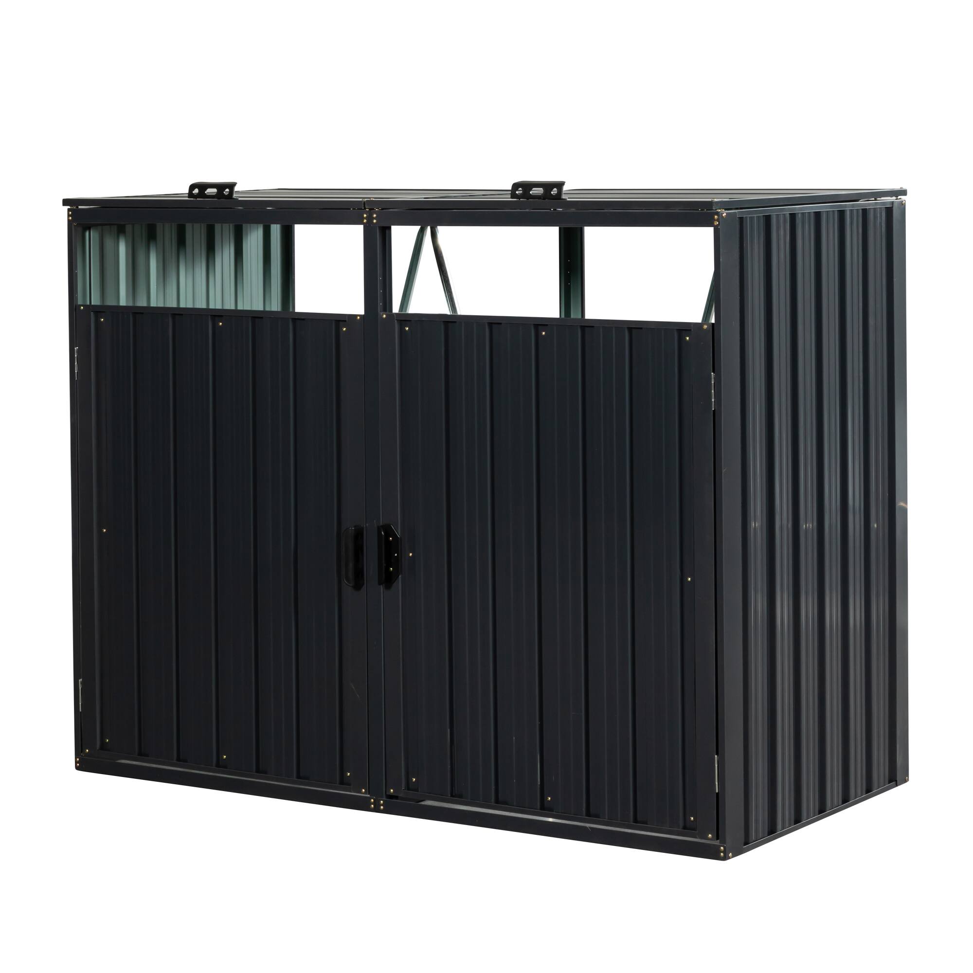 Front. Mondawe - 2 Trash Cans Metal Outdoor Bin Shed - Charcoal.