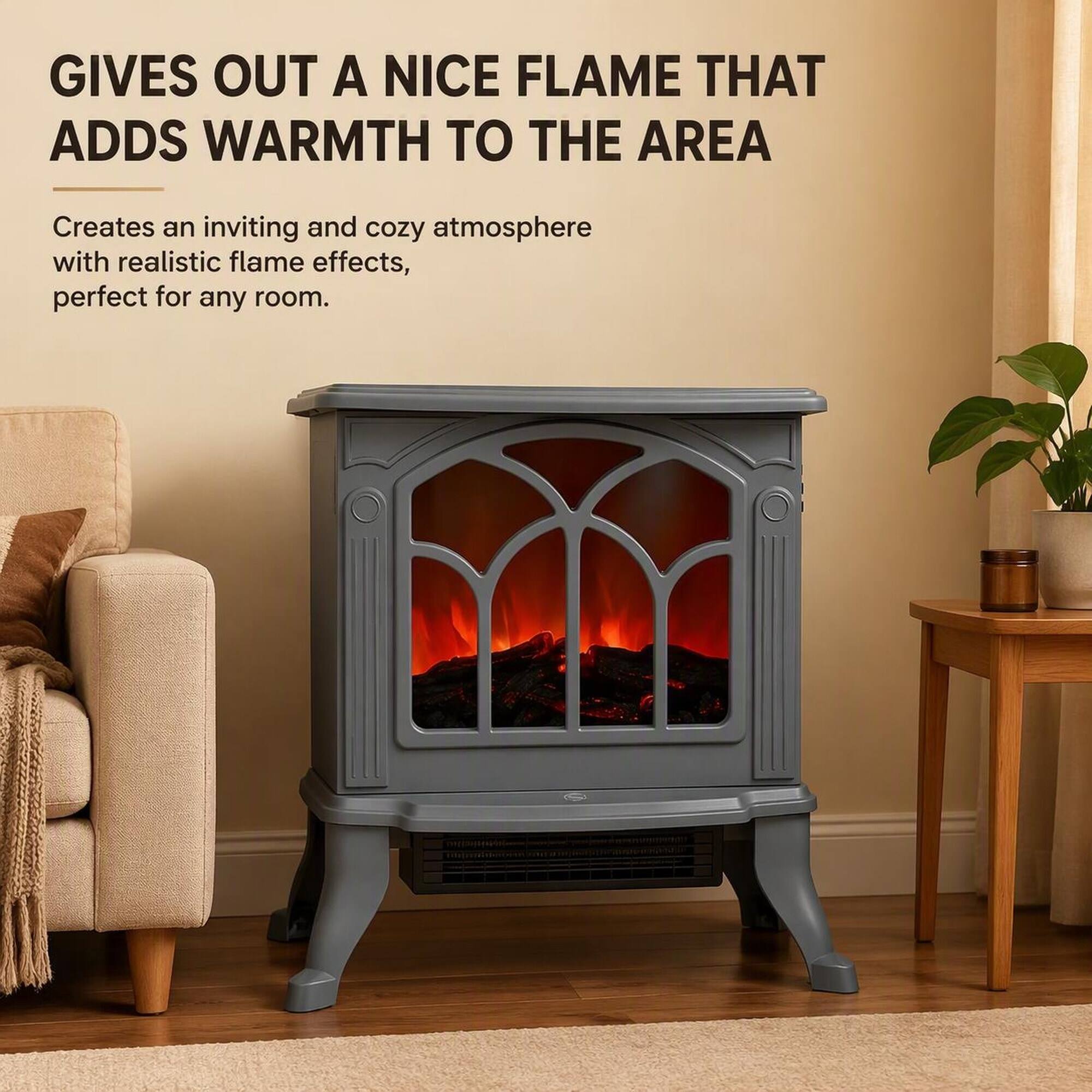 GIVES OUT A NICE FLAME THAT ADDS WARMTH TO THE AREA

Creates an inviting and cozy atmosphere with realistic flame effects, perfect for any room.