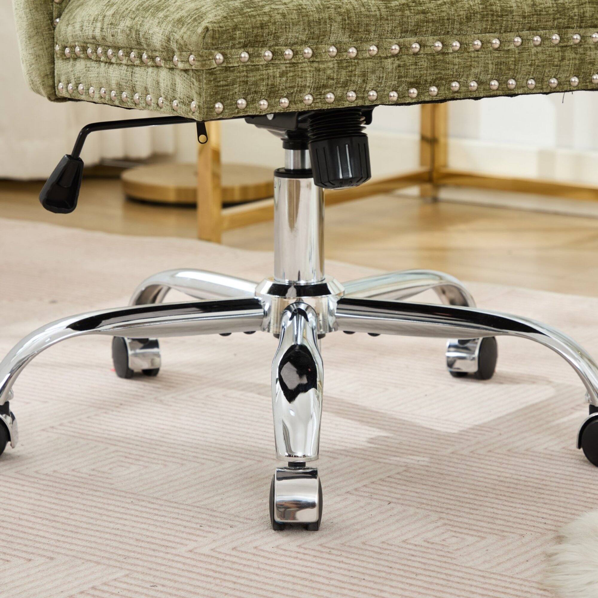 Alt View 9. GOODSILO - Modern Chenille Upholstered Office Chair with Tufted Button Design and Chrome Metal Base for Home Office Workspace - Green.