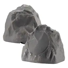Front. Theater Solutions by Goldwood - 2R8SG Outdoor Slate 8" Rock 2 Piece Speaker Set for Deck Pool Spa Yard Garden - Slate Gray.