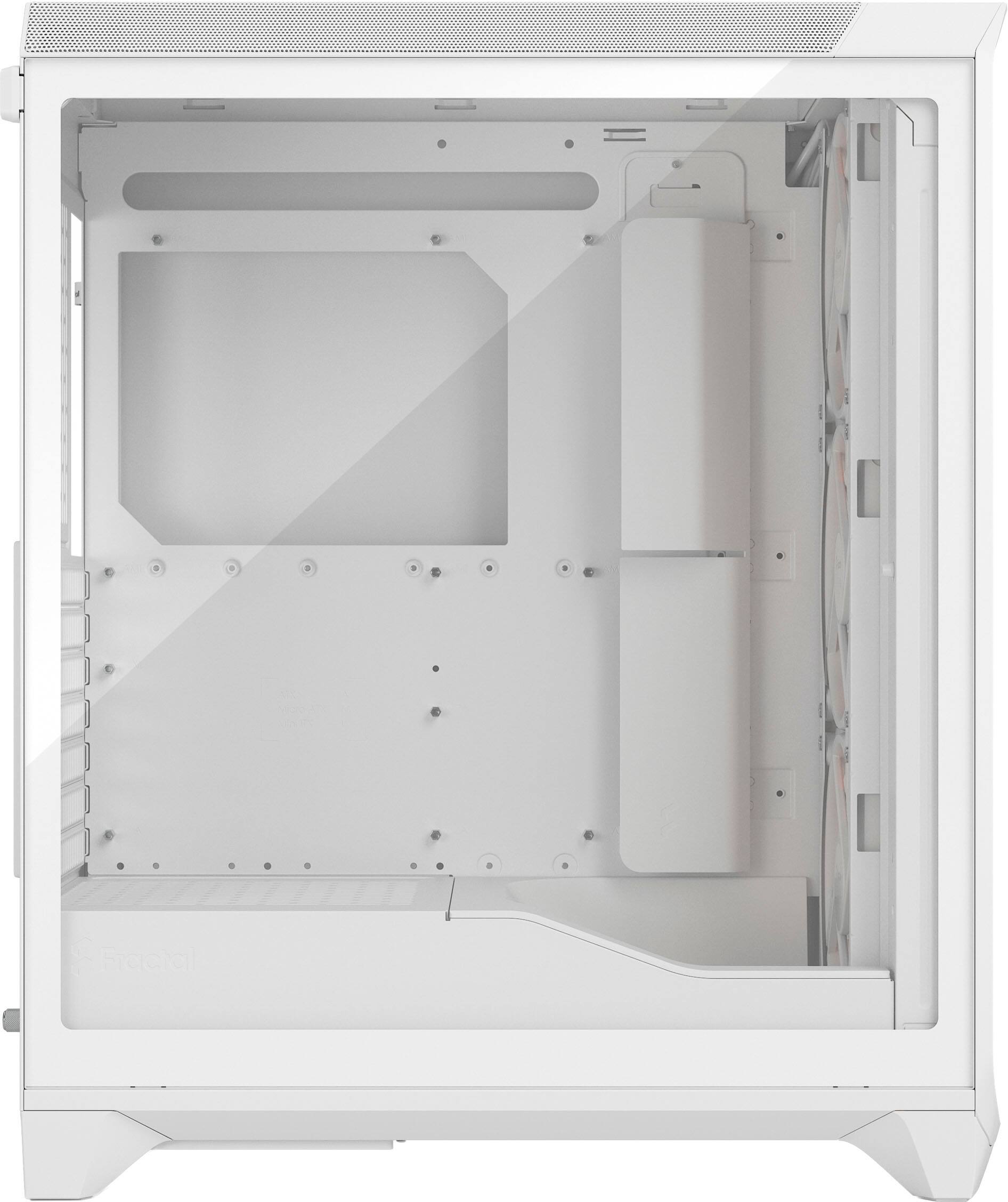 Left. Fractal Design - Meshify 3 RGB ATX mATX White Chassis with Clear TG Side Panel Mid-Tower PC Case - White.