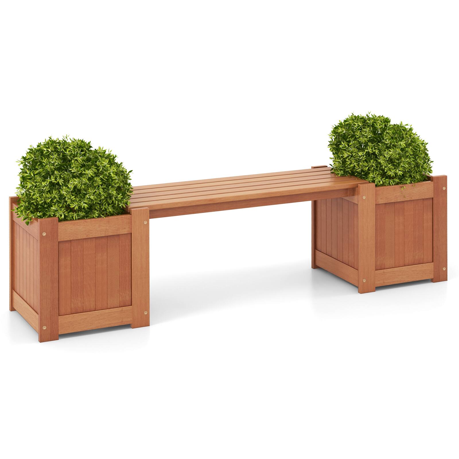 Front. Costway - Costway Wood Outdoor Planter Boxes with Detachable Bench 2 Elevated Mini Planters Patio - Natural.