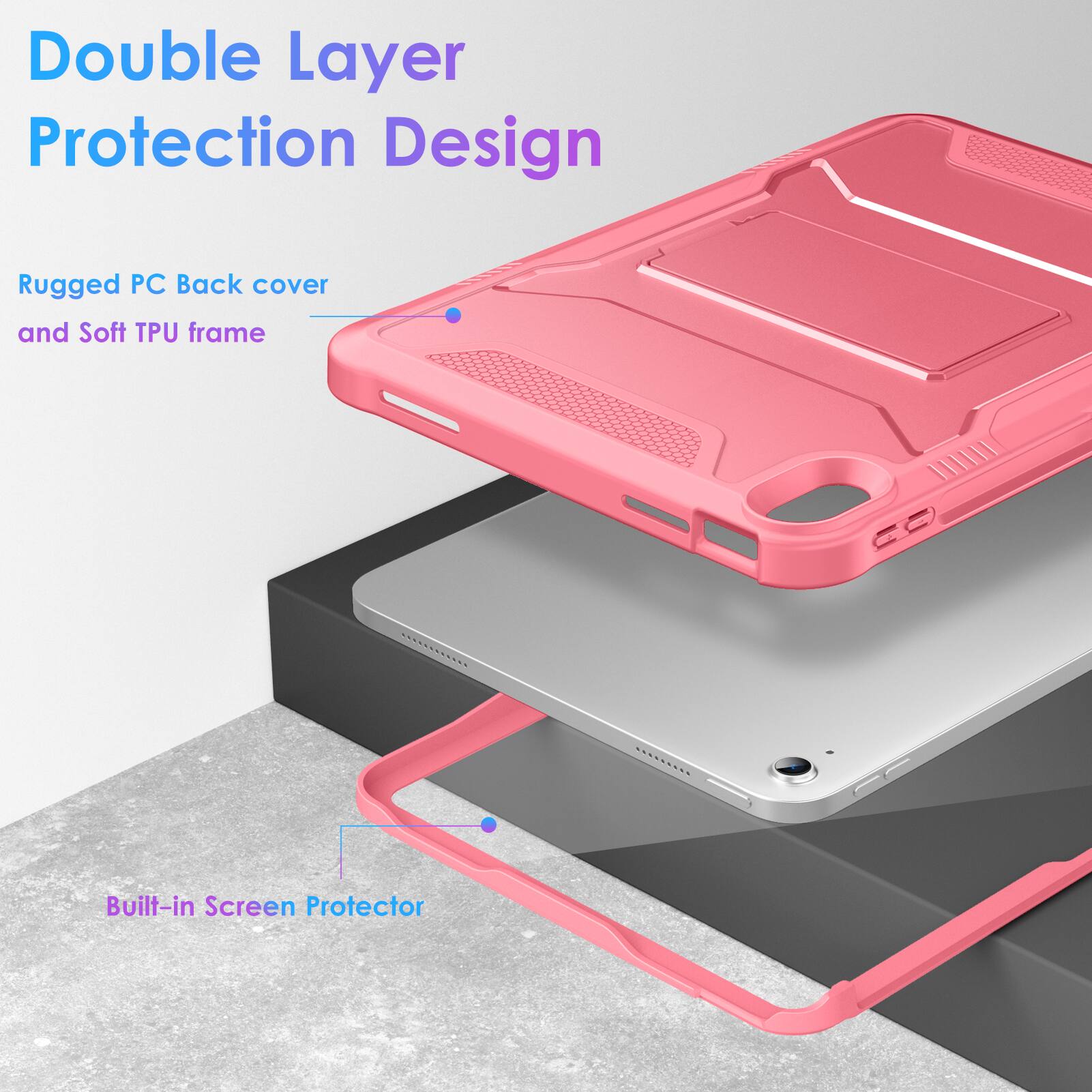Double Layer Protection Design

Rugged PC Back cover and Soft TPU frame

Built-in Screen Protector