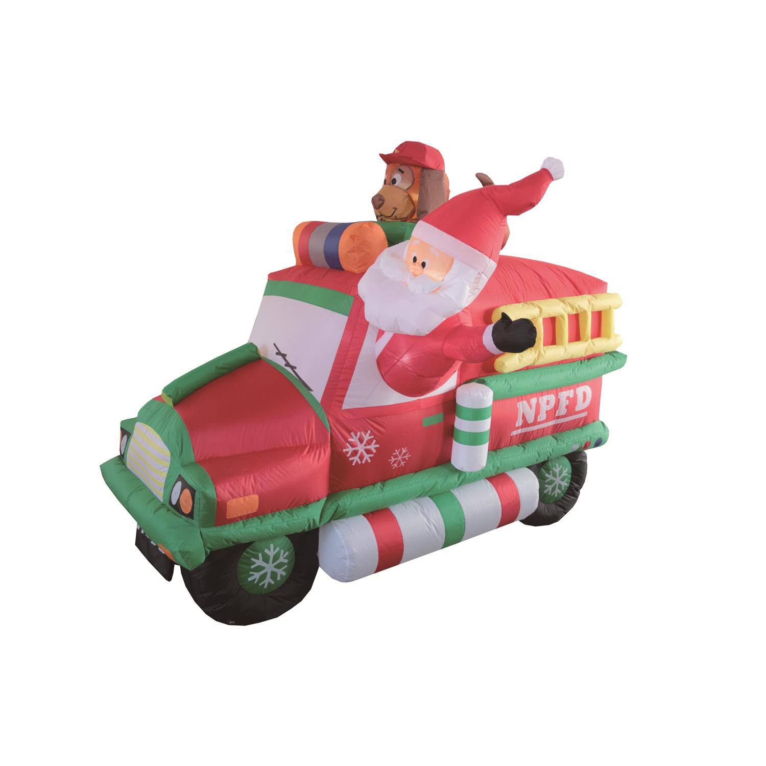 Left. Celebrations - Celebrations Firetruck w/ Puppy 6.5 ft. Inflatable - Multicolored.