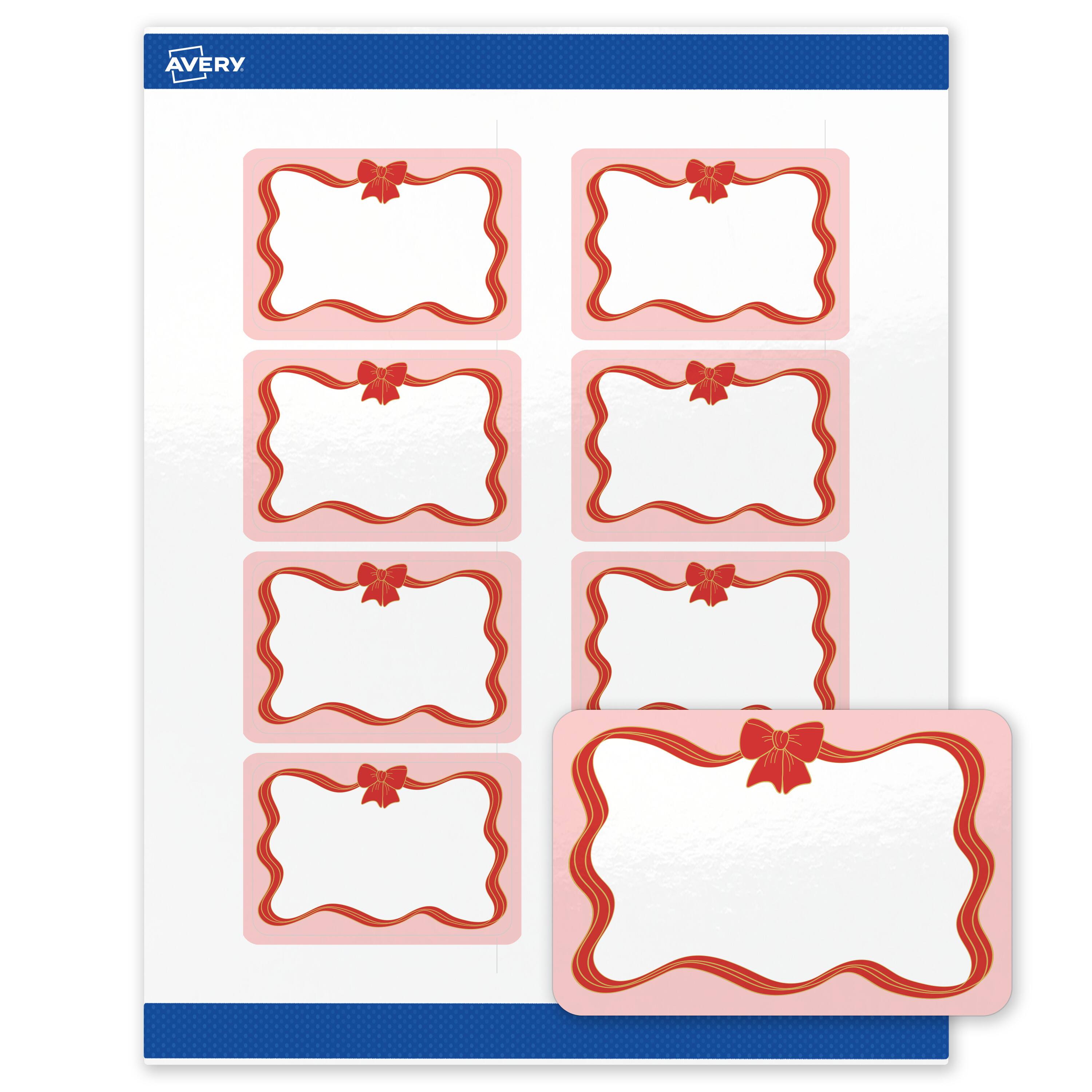 Front. Avery - Avery® Labels, 2" x 3", Gold-Pink Bow, Glossy, 80ct - White.