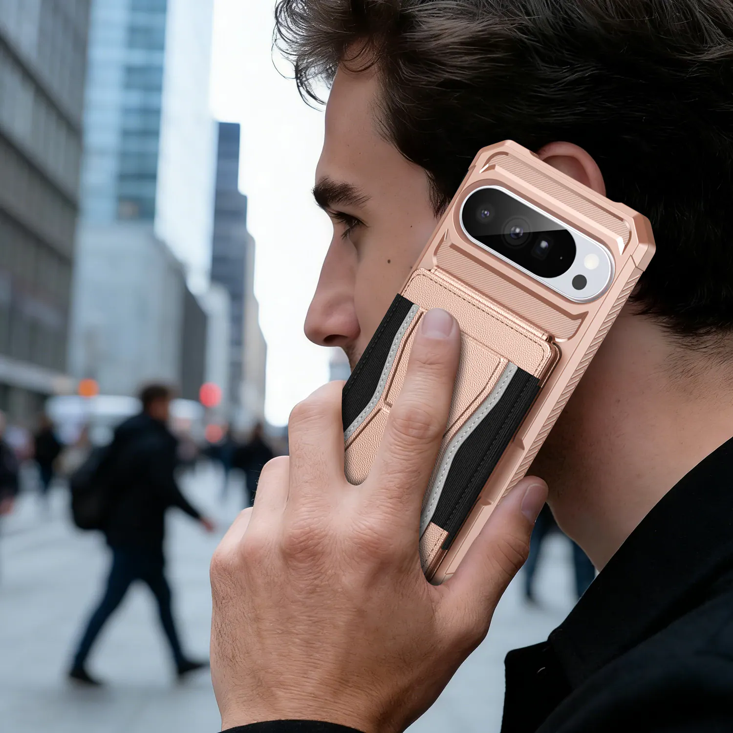 Alt View 3. Dteck - Rugged Wallet Case for Google Pixel 10 Pro XL, Shockproof Protective Cover with Elastic Card Holder and Kickstand - Rosegold.