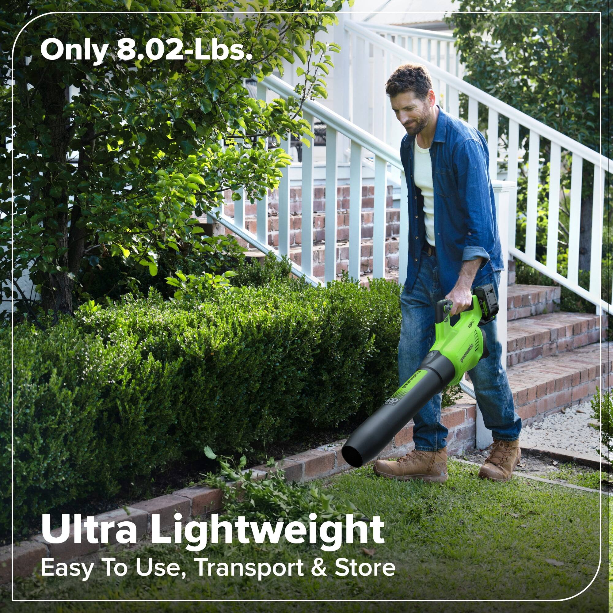 Only 8.02-Lbs.  
Ultra Lightweight  
Easy To Use, Transport & Store