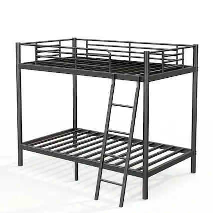 Front. Ecooso - Metal Bunk Bed, Twin Over Twin Size - Black.