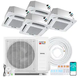 Costway - X-Pro 35000 BTU 4 Zone 9K + 12K + 12K + 12K Ceiling Cassette Mini Split AC, 22.5 SEER2, WiFi Enabled - White