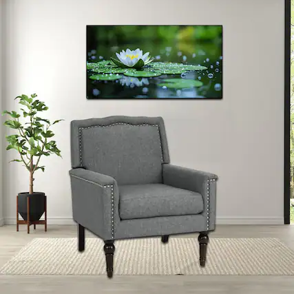 Front. Hivvago - Linen Upholstered Mid-Century Accent Chair with Cushioned Seat and Backrest - Gray.