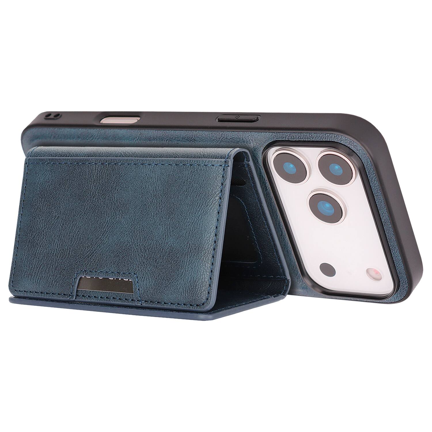 Back. Dteck - 2-in-1 Magnetic Wallet Case for Apple iPhone 17 Pro Max, Shockproof PU Leather Cover with Detachable 7-Card Holder - Blue.