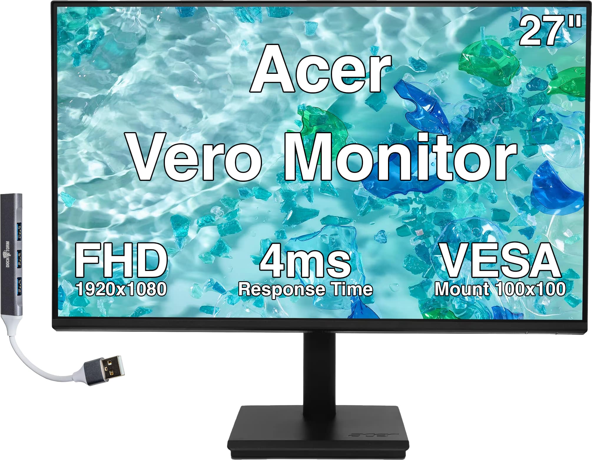 Acer - Vero 27" FHD USB-C Monitor, 4ms Response Time, Anti-Glare, 250 nits Brightness, Displayport, HDMI & DKZ Hub - Black