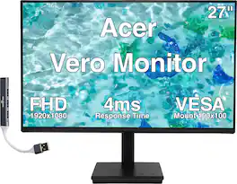 Acer - Vero 27" FHD USB-C Monitor, 4ms Response Time, Anti-Glare, 250 nits Brightness, Displayport, HDMI & DKZ Hub - Black