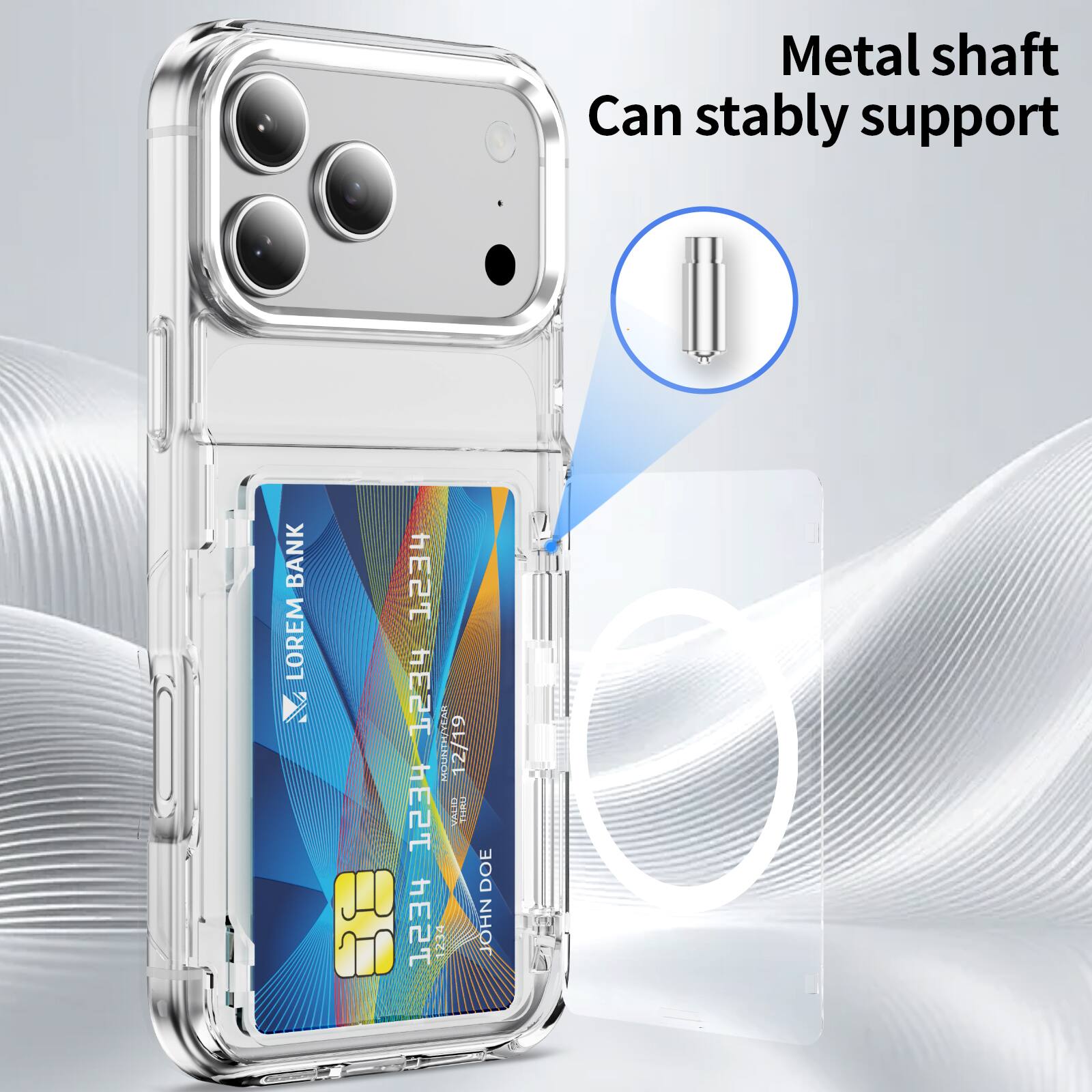Metal shaft can stably support

LOREM BANK

E2T E2t MONTH/VEAR 12/19

E2 ESTUA

THni P

E2T 1234

JOHN DOE