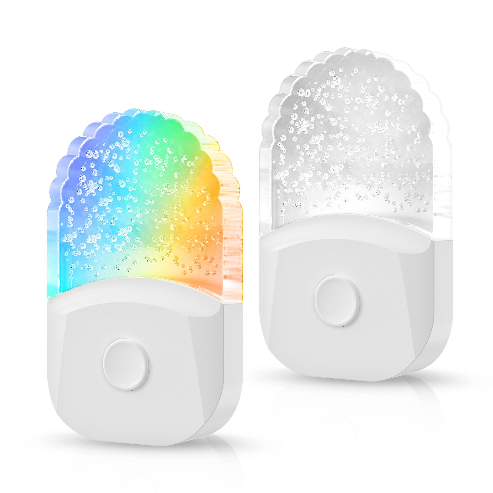 Front. Jandcase - JANDCASE 2-Pack 0.5W Plug-in Night Light, RGB Color Changing, Acrylic Decorative, Color Memory, Dusk-to-Dawn Sensor - White.