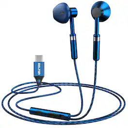 Delton - 18EC USB-C Wired Computer Headset/Headphones with Microphone, Blue (DWH18ECBL)