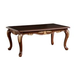 Manhattan Lane - Saili Coffee Table, Gold Carvings, 48 Inch, Cabriole, Tobacco Brown Wood - Tobacco Brown, Gold