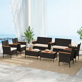 Gymax - 8 Piece Outdoor Patio Rattan Furniture Set Rattan Conversation Set w/ Chairs & Loveseat - Mix Brown