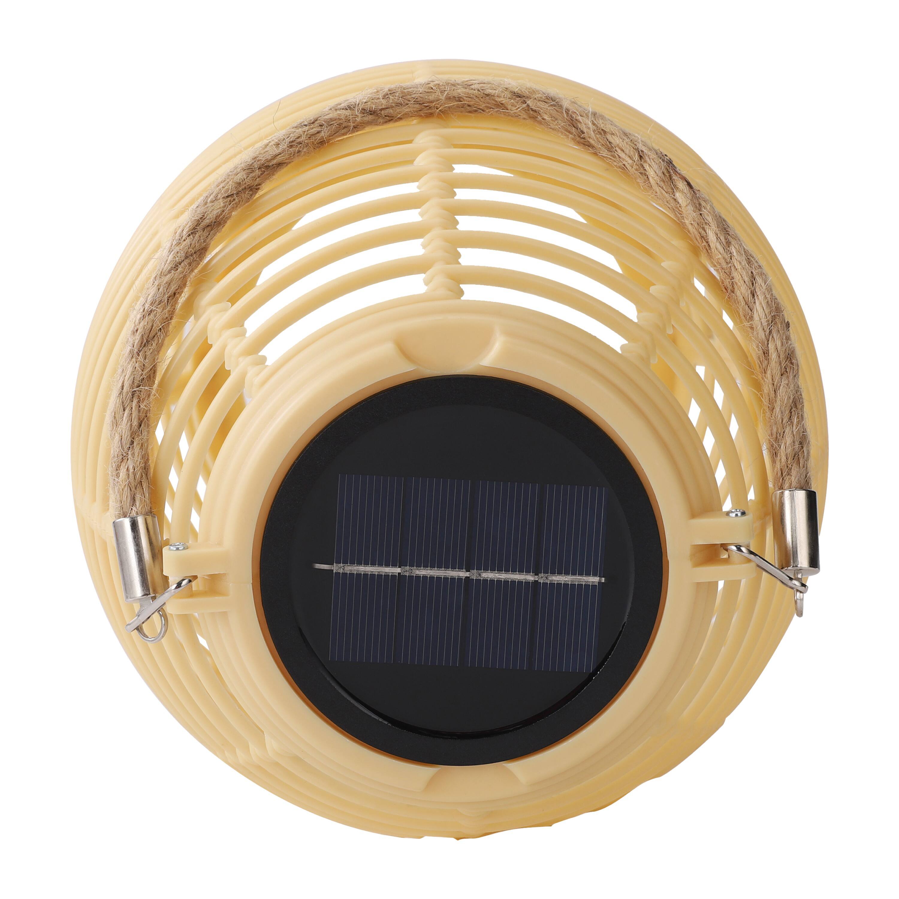 Alt View 6. Techko - Outdoor Solar Rattan-Style Round LED Lantern with Handle.