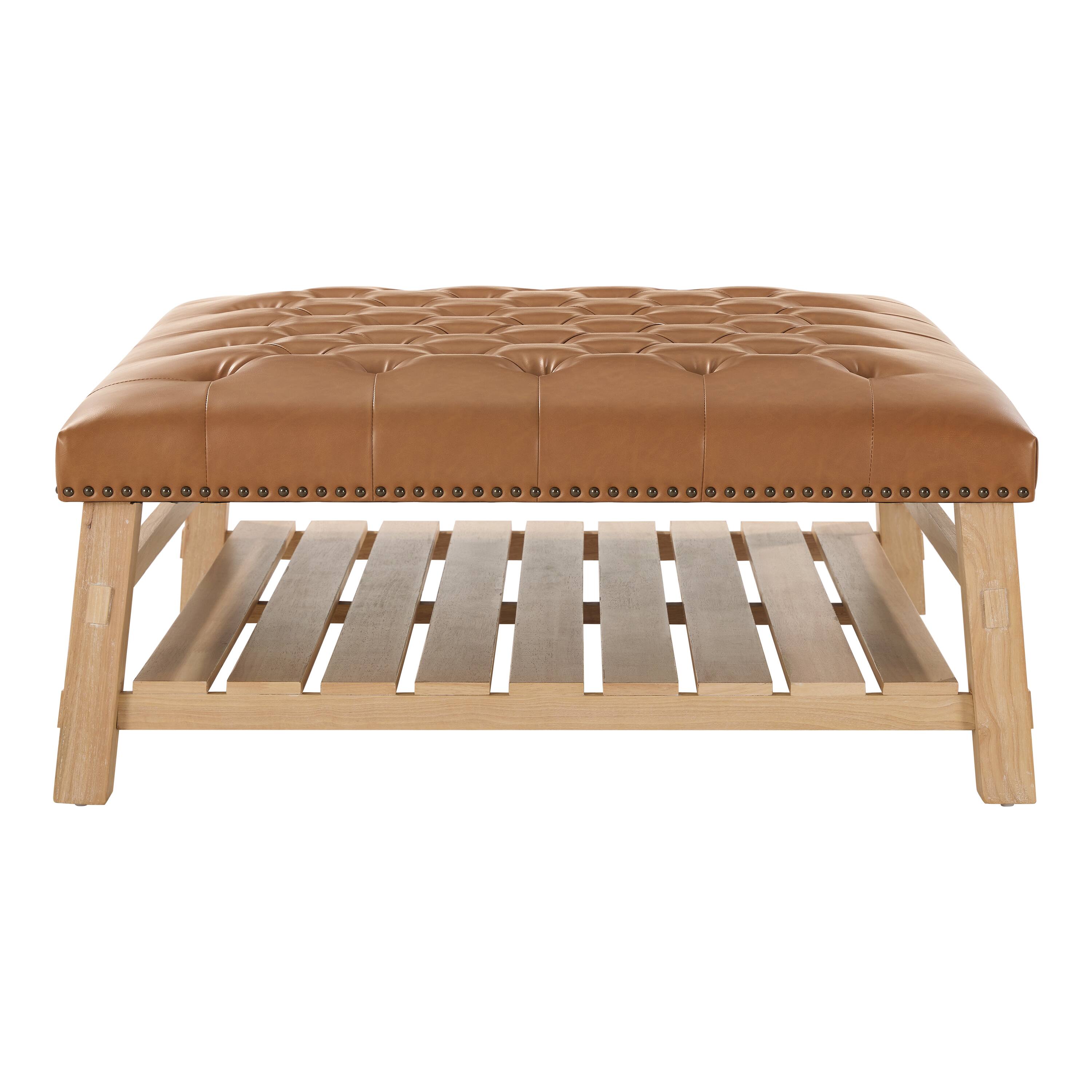 Back. Whisen - 41.5" Square Tufted Coffee Table Ottoman with Storage Shelf for Living Room - Brown.