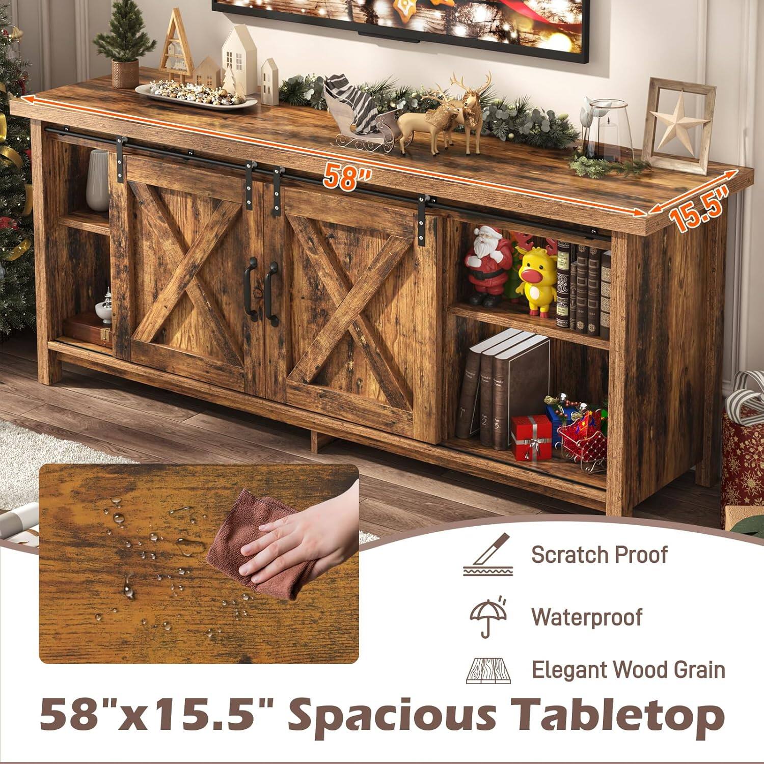 58" x 15.5" Spacious Tabletop

Scratch Proof
Waterproof
Elegant Wood Grain