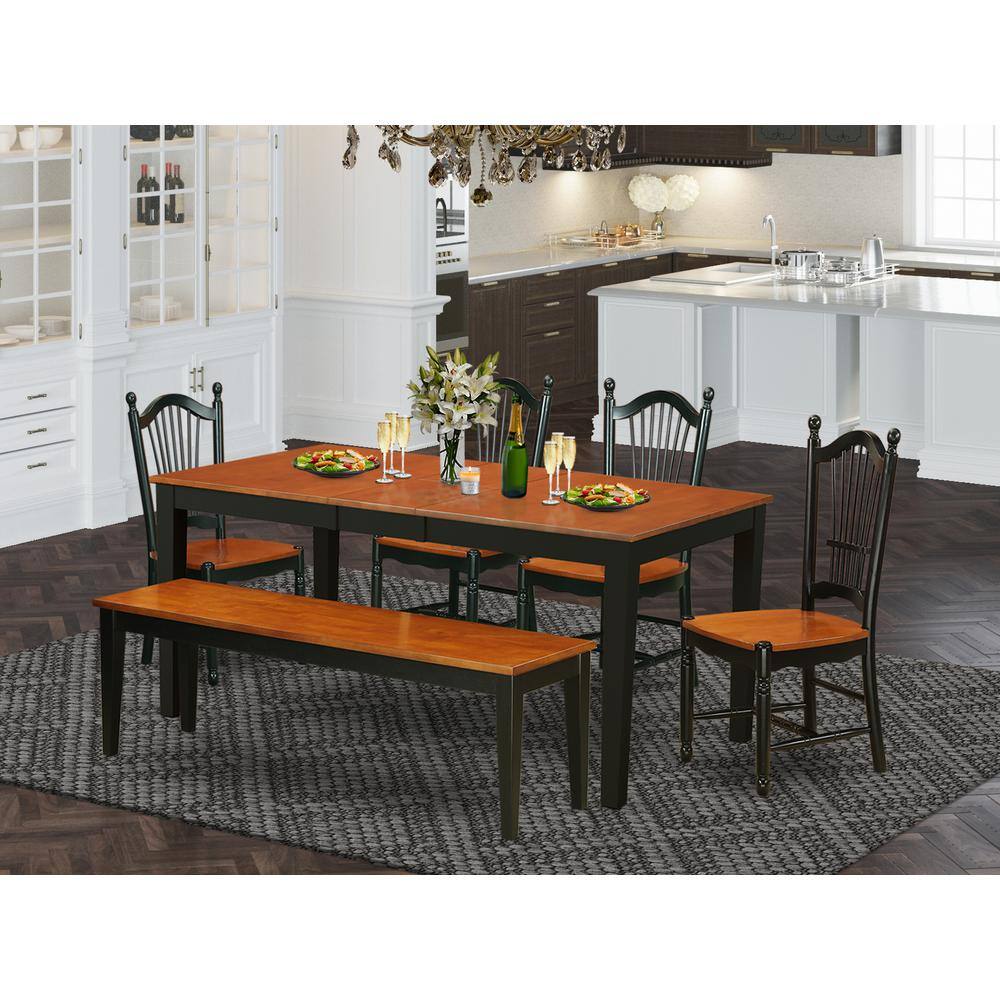 Back. East West Furniture - Dining Room Set Black & Cherry - Brown.