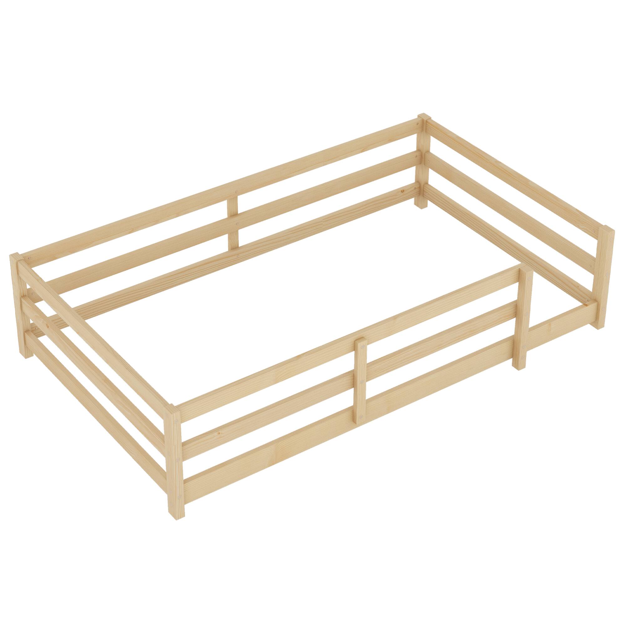 Alt View 8. GOODSILO - Twin Size Floor Bed for Kids with Safety Fence, Sturdy Wooden Montessori Style Bed Frame for Boys and Girls - Oak.