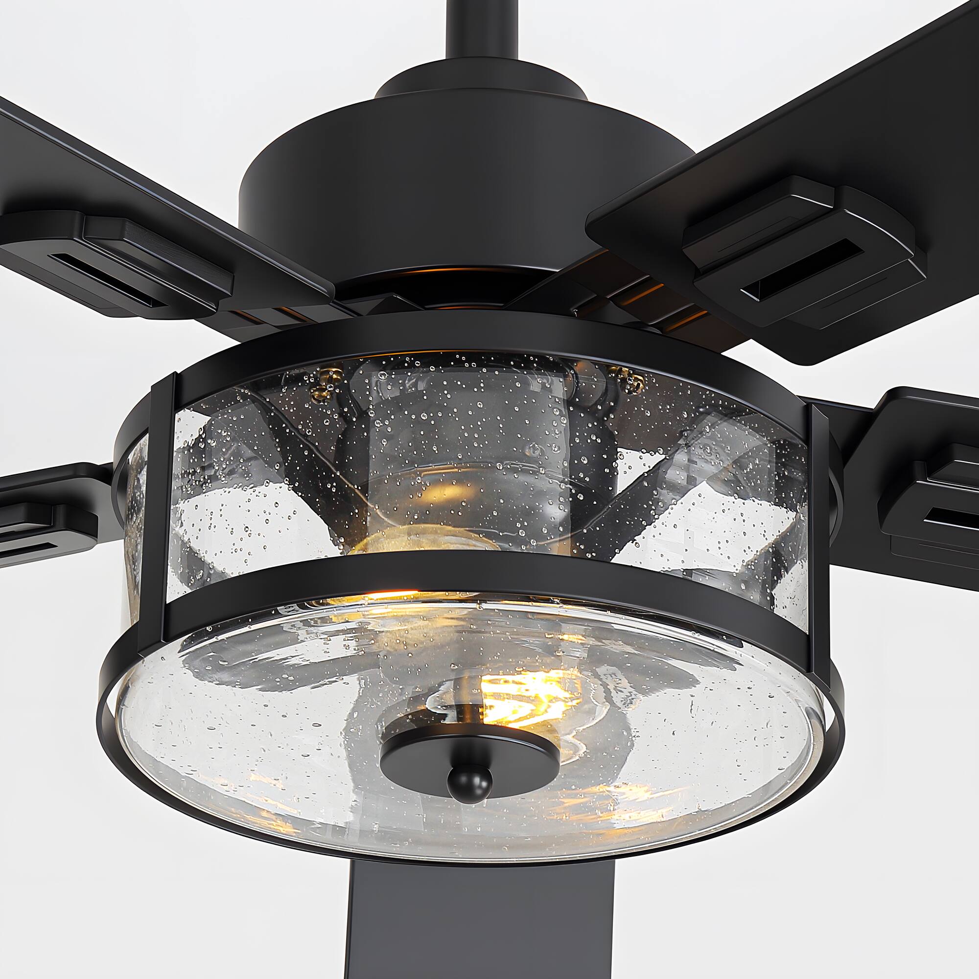 Alt View 8. Breezary - 56-Inch Ceiling Fan with Dual E12 Sockets, 5 Plywood Blades, DC Motor, 6-Speed Remote, 1/2/4h Timer, Glass Shade - 56-inch Matte Black.