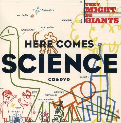 Sure, here is the corrected and grouped text from the image:

---

**2 THEY MIGHT BE GIANTS**

**HERE COMES SCIENCE**

**CD & DVD**

- **lepidoptera**
- **coccinella**
- **pinophyta**
- **anthropoidea**
- **apatosaurus**
- **magnoliophyta**
- **atom**
- **test tube**
- **telescope**
- **microscope**
- **rocket**
- **CD & DVD**
- **john**
- **john**

---