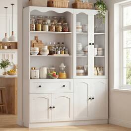 Aheaplus - 80'' Tall Pantry Cabinet Set of 2, with Drawer, Doors, and Adjustable Shelves - White