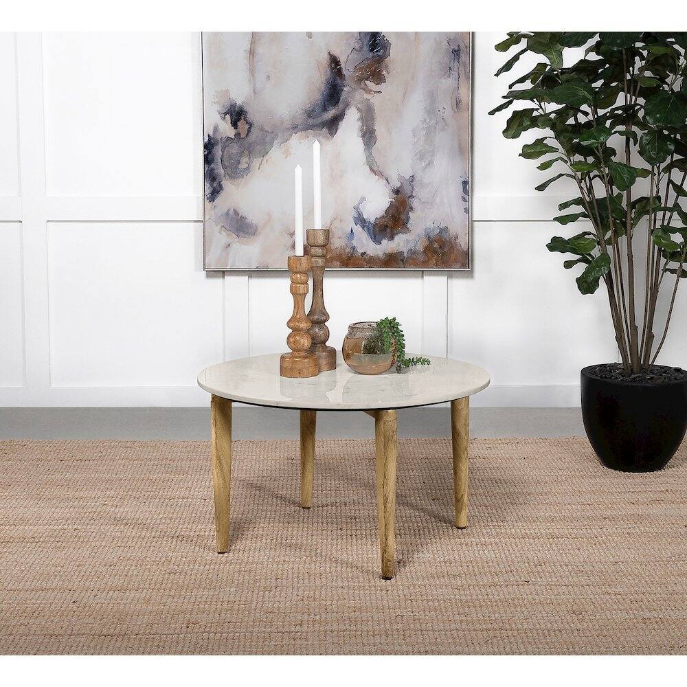 Alt View 4. Coaster Co. of America - Aldis Round Marble Top Coffee Table White and Natural - White.