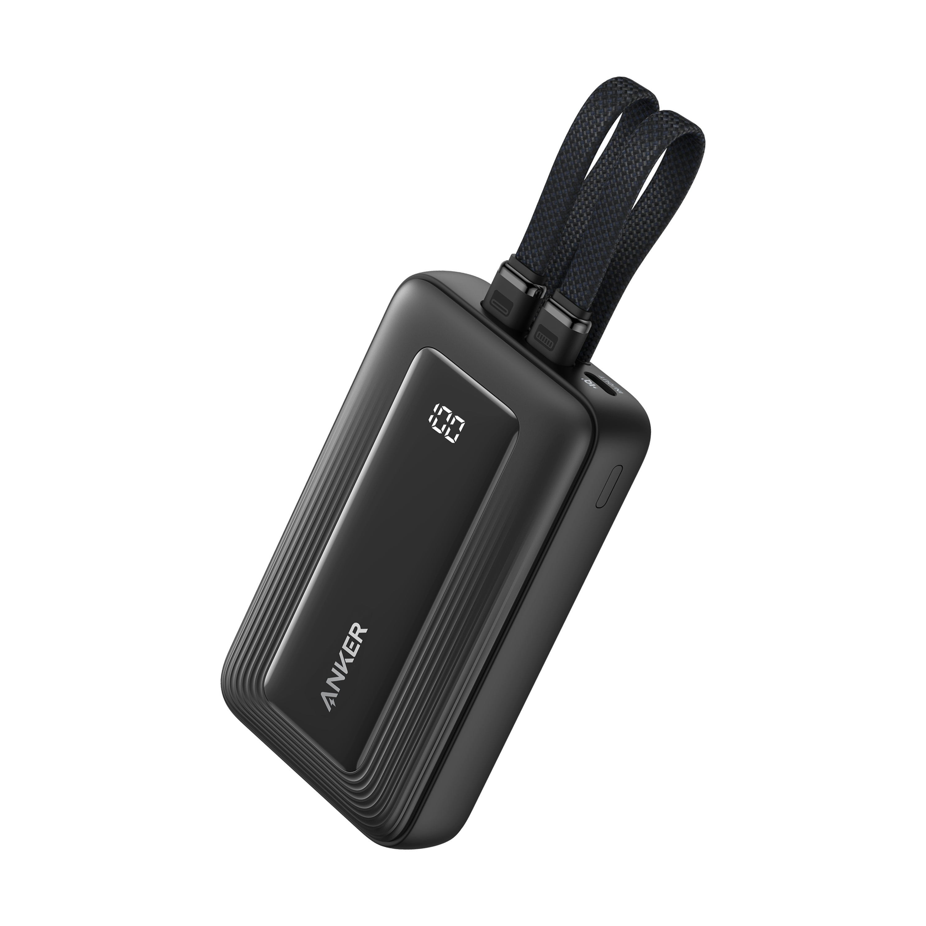 Anker - Power Bank (10K, 30W, Built-In USB-C and Lightning Cable) - Black - Front_Zoom