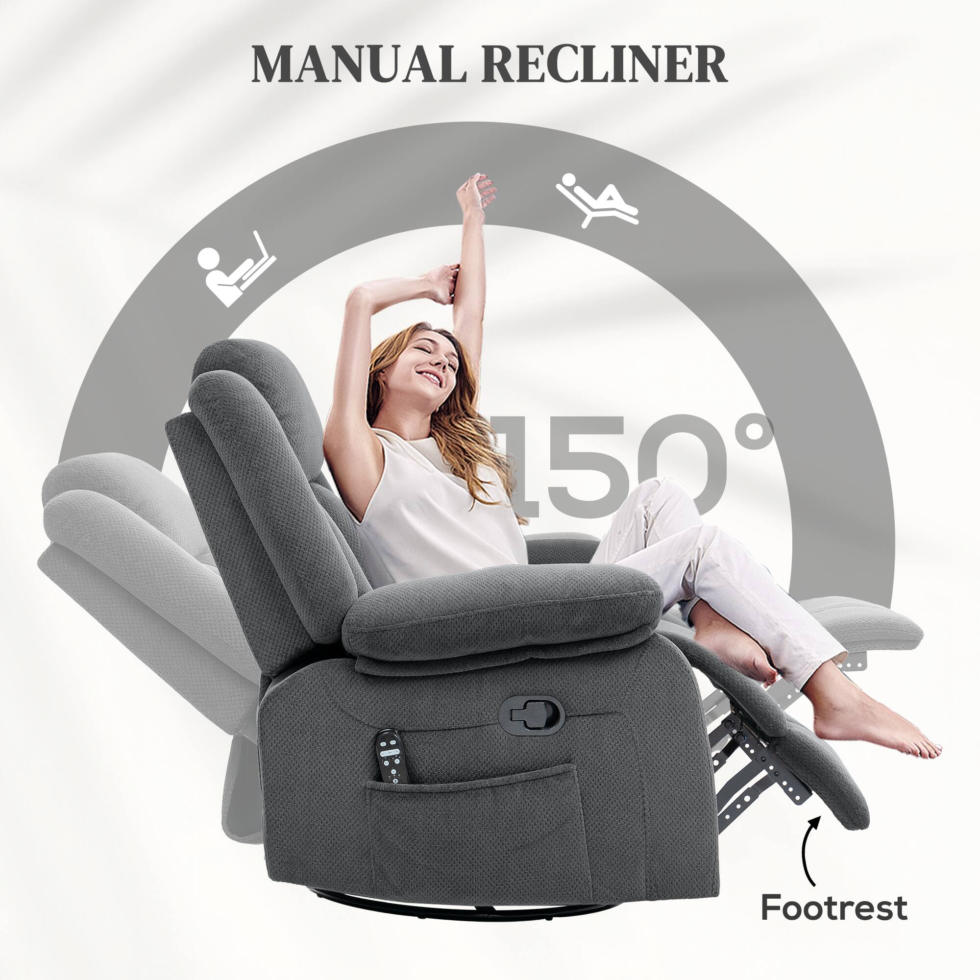MANUAL RECLINER 150° Footrest