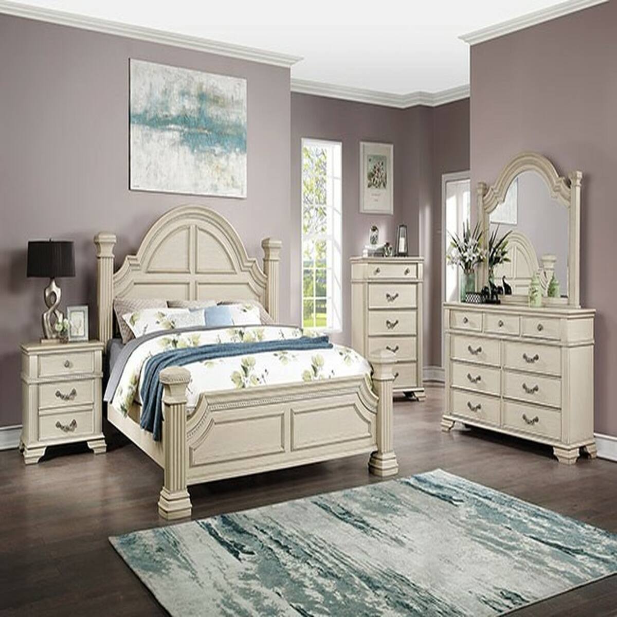 Back. Loheer - Loheer Antique White 3 Drawer Nightstand Solid Wood Bedroom Bedside Cabinet with USB Port - Antique White.
