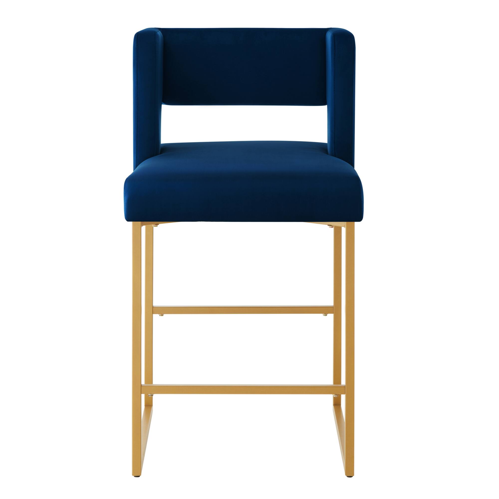 Left. GOODSILO - Contemporary Square Backrest Counter Height Bar Stools Set of 2 with Sturdy Metal Legs for Kitchen Islands - Navy.