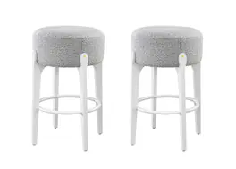 LuXeo - Ellie 29 in. White Backless Wood Bar Stool with Gray Boucle Fabric Seat (Set of 2) - White/Gray