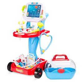 Best Choice Products - Play Doctor Kit for Kids, Pretend Medical Station Set with Carrying Case, Mobile Cart - Blue