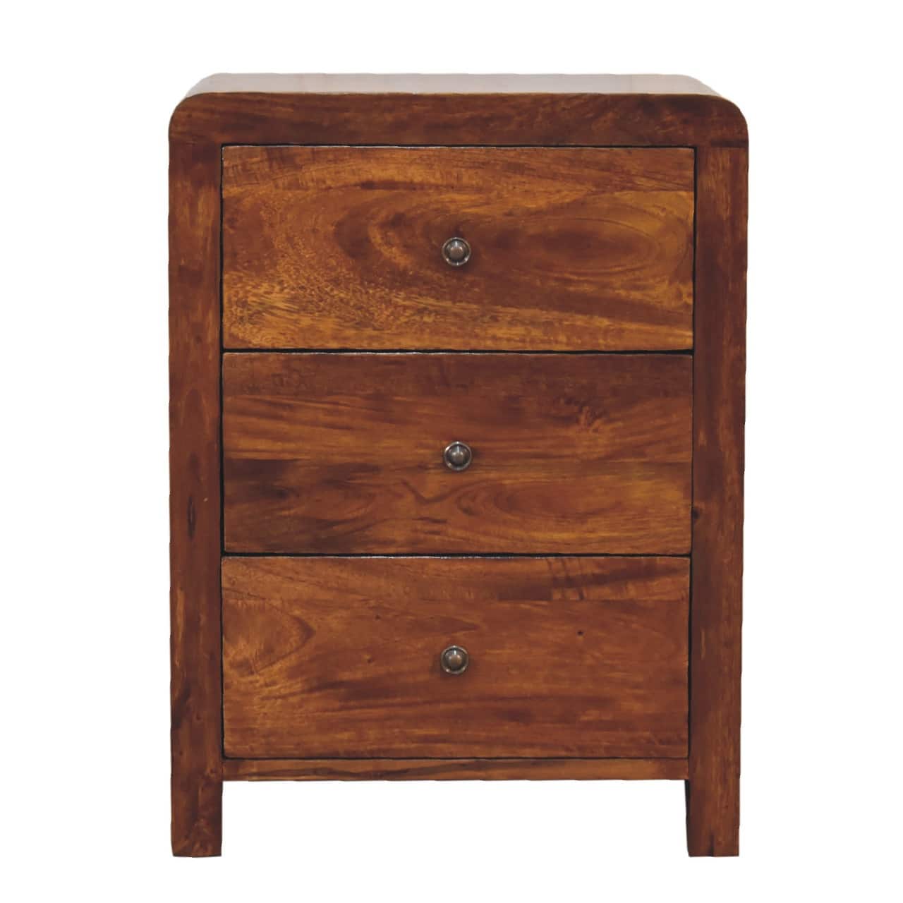 Artisan Furniture - Solid Wood Naya Nightstand, 3 Drawers, Dark Brown - Chestnut