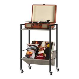 Oumilen - Mobile Turntable Stand with Vinyl Storage Shelf - Gray
