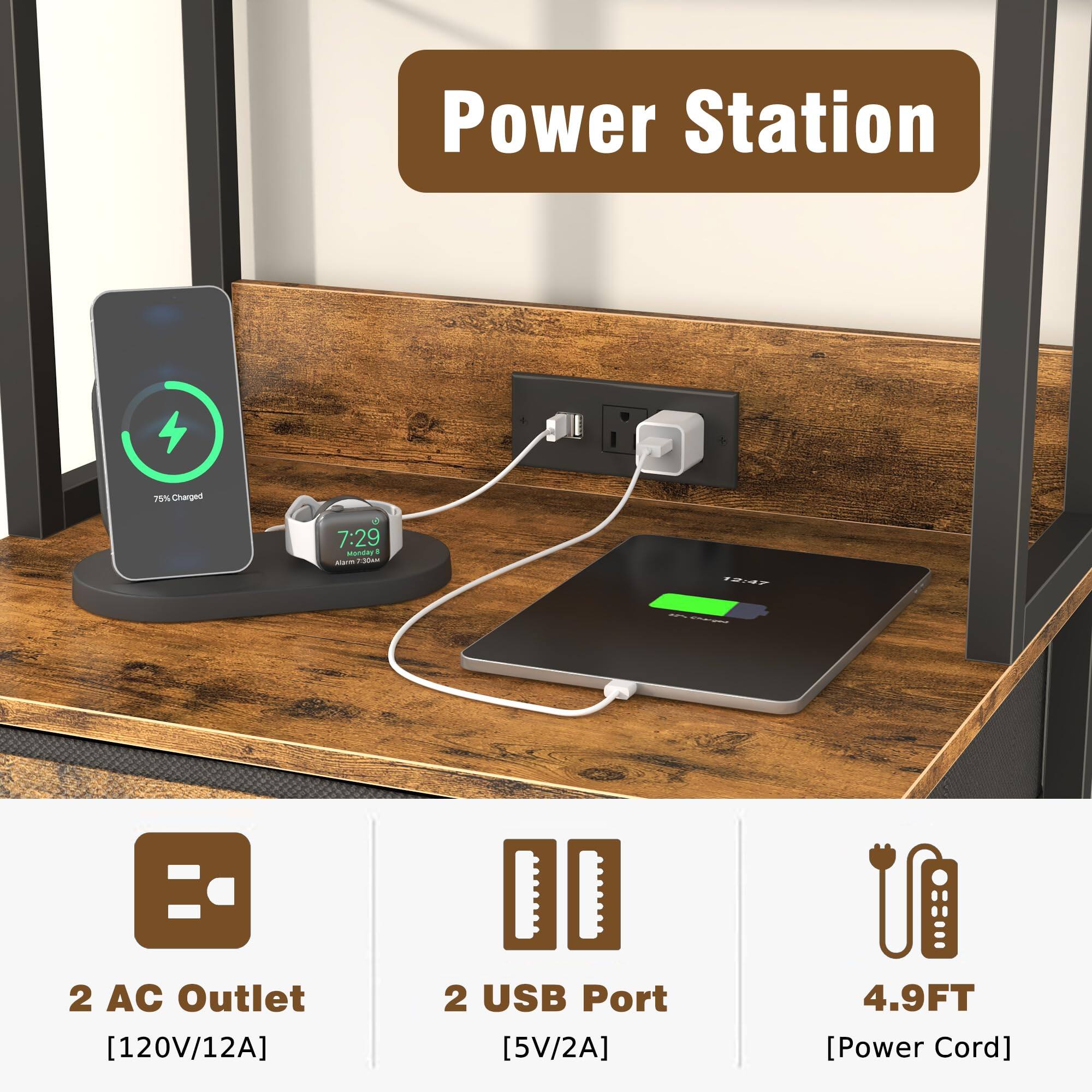 Power Station

- 75% Charged
- 7:29

- 2 AC Outlet [120V/12A]
- 2 USB Port [5V/2A]
- 4.9FT [Power Cord]