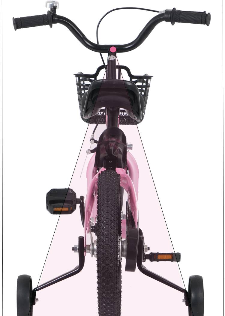 Back. Aukfa - 16 Inch Sporty Kids Bike with Training Wheels - Adjustable Saddle for Boys & Girls Ages 4-8, Height 41-53" - Pink.