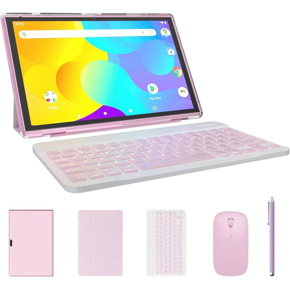 RTMB - 10" Android 14 2-in-1 Tablet with Keyboard – 6GB RAM, 32GB Storage, WiFi-6 - Pink