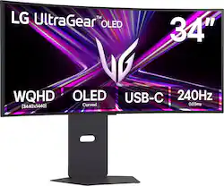 LG - UltraGear 34" OLED Curved WQHD 240Hz 0.03ms AMD FreeSync Premium Pro Gaming Monitor with HDR (DisplayPort, HDMI, USB-C) - Black - Front_Zoom