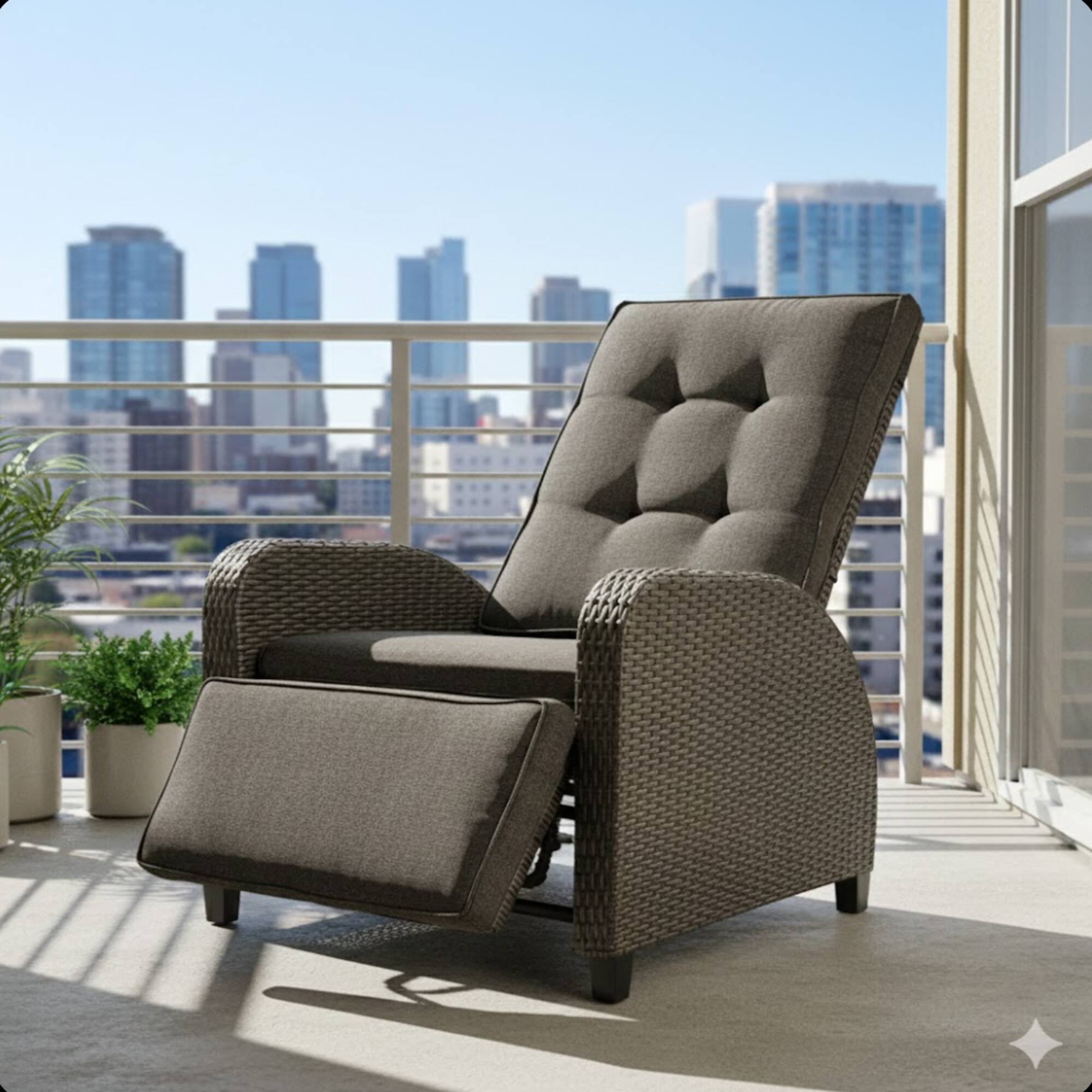 Angle. Mondawe - 30" Adjustable Outdoor Lounge Chair with Gray Cushions & Footrest - Gray.