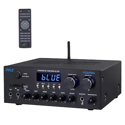 PYLE
KARAOKE BT AMPLIFIER W/HD
PDA99BU
MASTER/VOL
BLUE
- MIC VOL
- SELEY
- RIVERS
- P BASS
- FOLDER BALANCE
- R HEADPHONE VOL