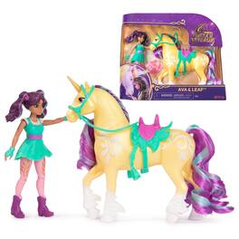 Spin Master - Unicorn Academy Ava & Leaf Doll and Unicorn Set Poseable Figures with Accessories and Hair Styling Tool - Multicolour