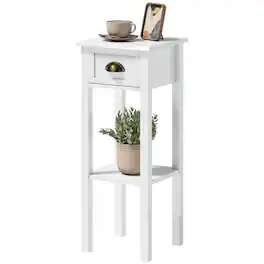 Homcom - Side Table with Drawer and Shelf - White