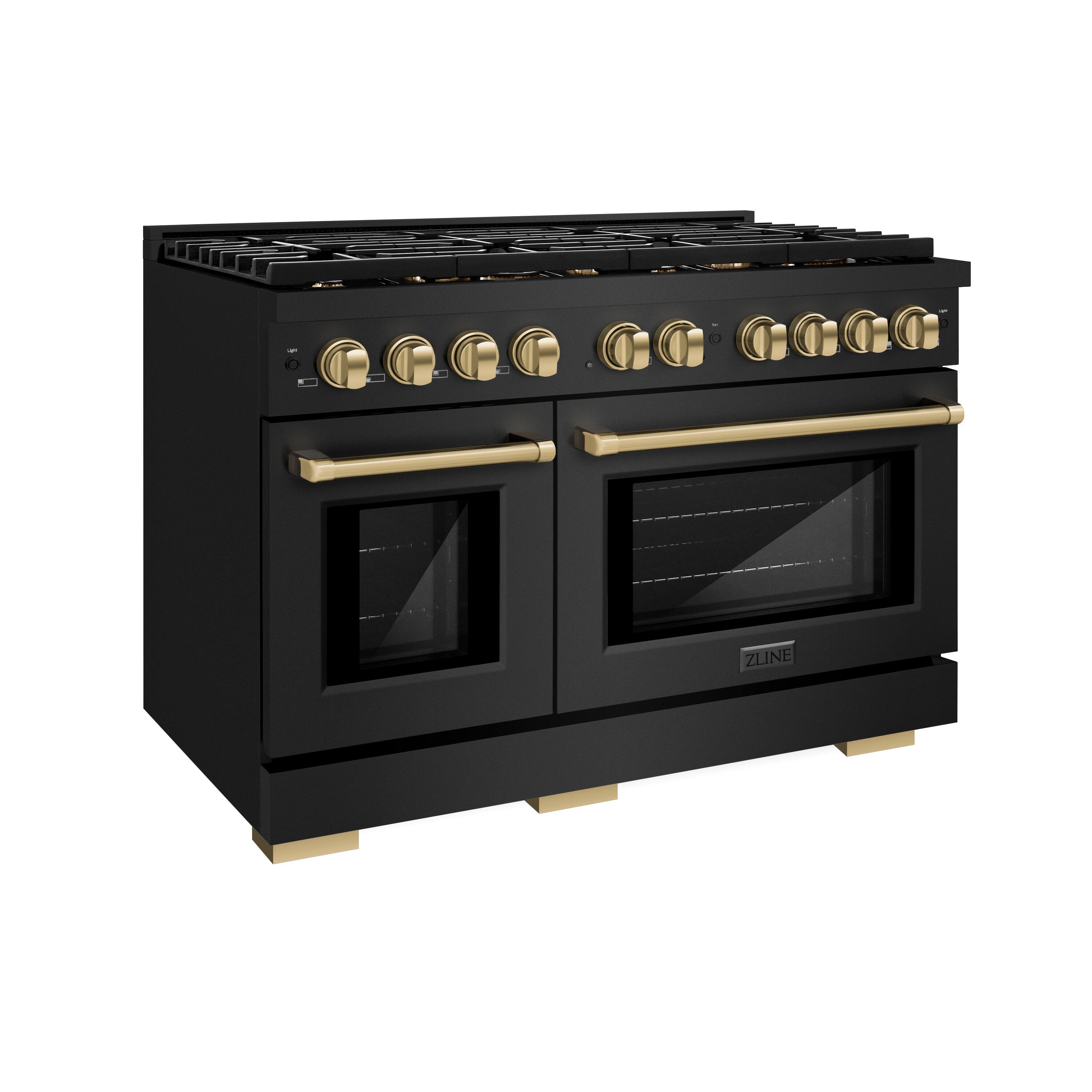 Left. ZLINE - ZLINE Autograph 48" Paramount Dual Fuel Black Stainless Range w/ Bronze Accents (SDRBZ-48-CB) - Black Stainless Steel.