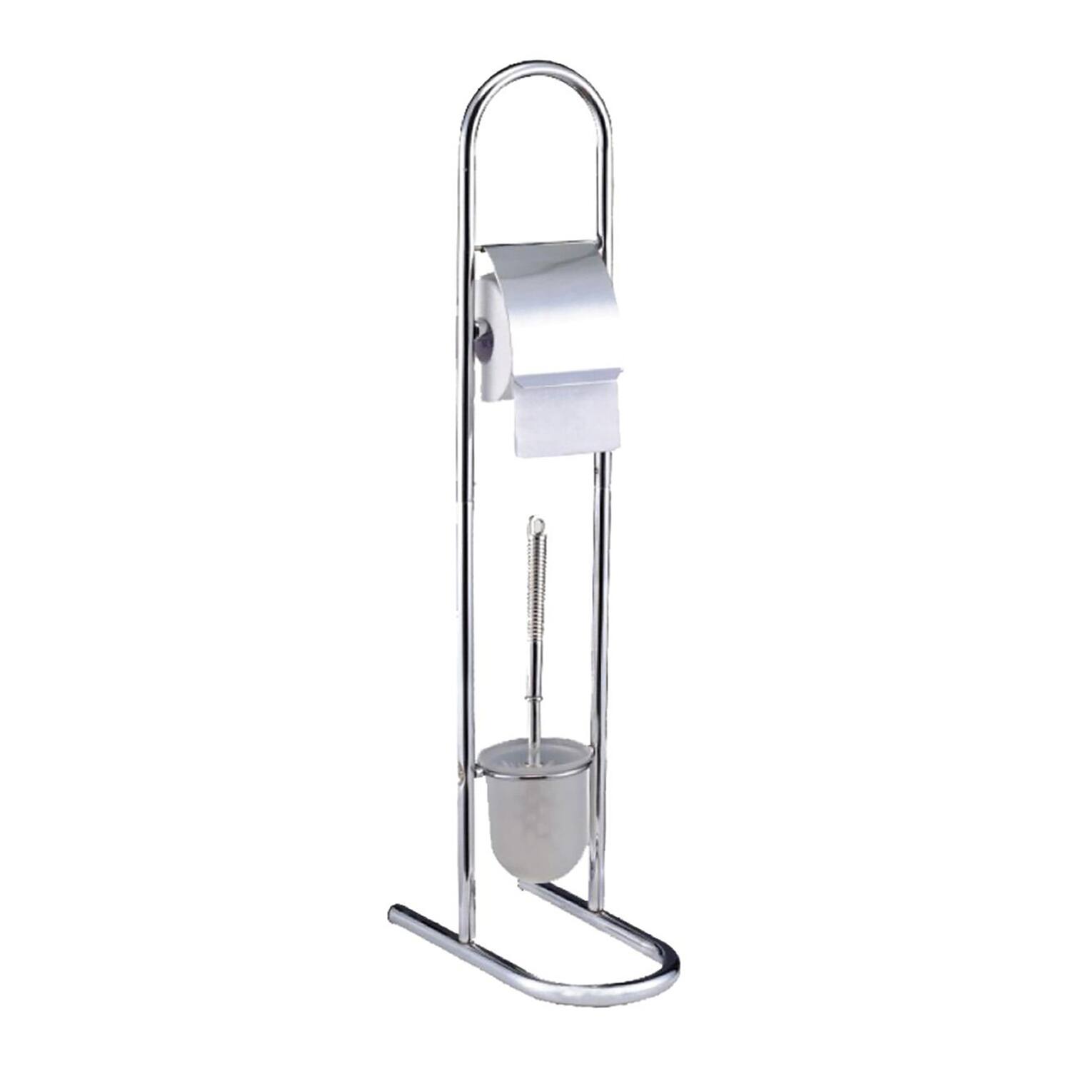 Front. EuroHome - 2-in-1 Toilet Brush and Toilet Paper Stand - Silver.
