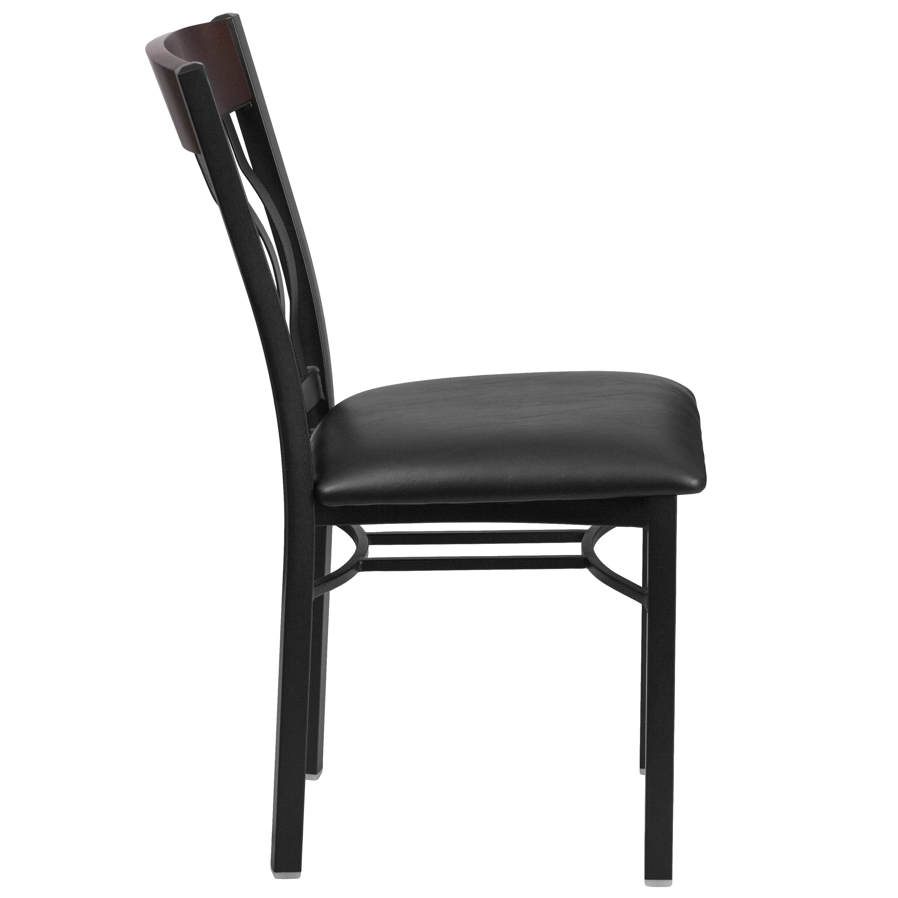 Alt View 5. Emma + Oliver - 2 Pk. Vertical Back Metal and Wood Restaurant Chair with Vinyl Seat - Walnut.